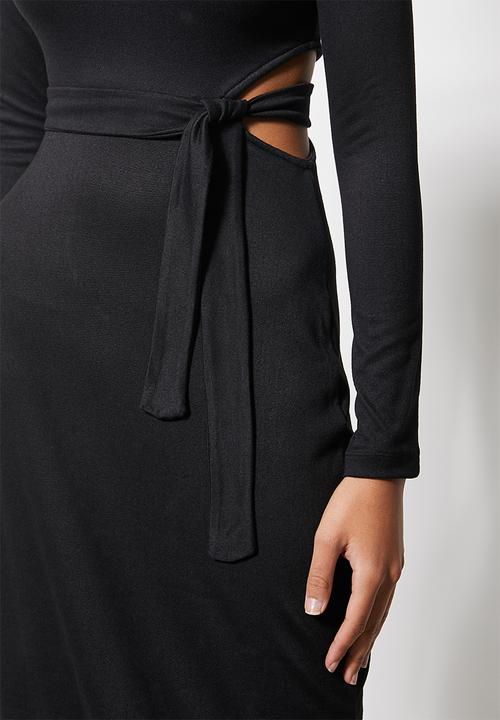 VELVET - Cut out turtle neck midi column dress - black