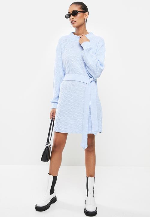 Glamorous - Belted knitted mini dress - light blue