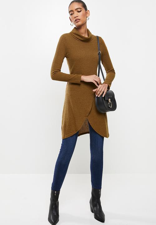 Revenge - Longline wrap front tunic top - mustard