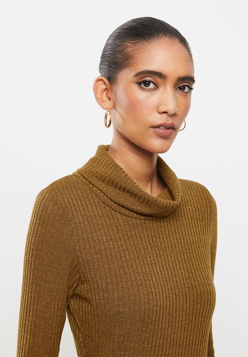 Revenge - Longline wrap front tunic top - mustard