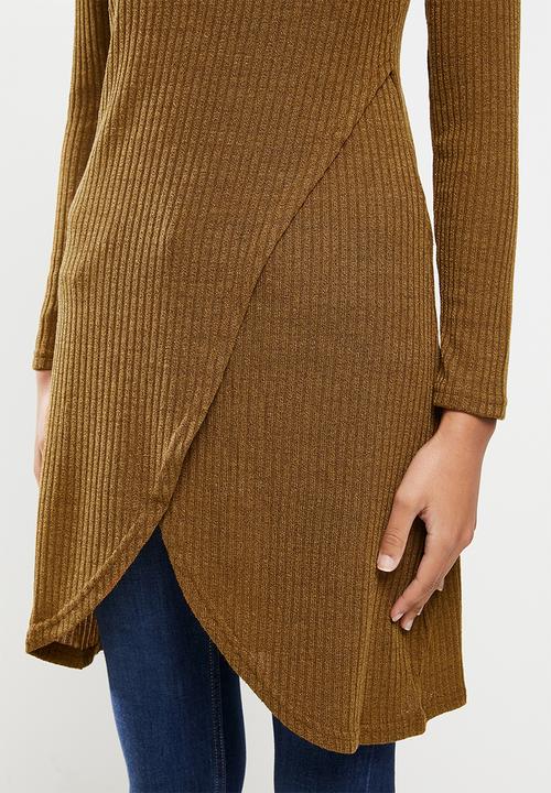 Revenge - Longline wrap front tunic top - mustard