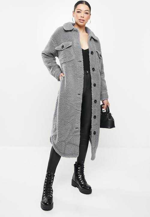 Missguided - Borg longline shacket - sleek slate