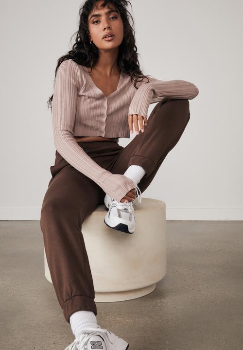 Factorie - Button thru varigated rib cardi - dusty pink