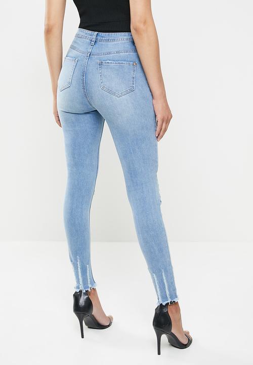 Missguided - Highwaisted authentic rip skinny wash - blue