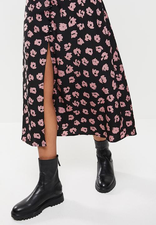 Glamorous - Midi slit skirt - black & pink