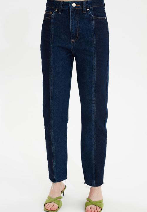 Trendyol - Block wash detailed high waist mom jeans - dark blue