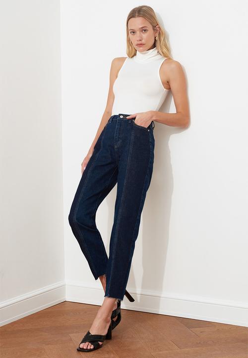 Trendyol - Block wash detailed high waist mom jeans - dark blue