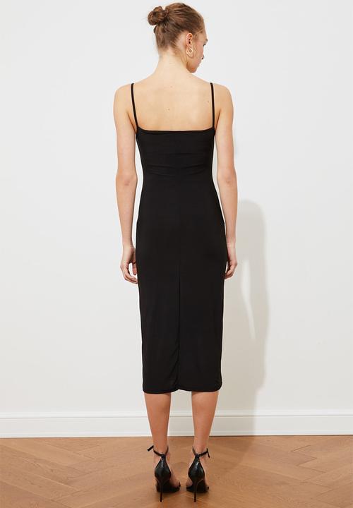Trendyol - Siyah scarf collar knitted dress - black