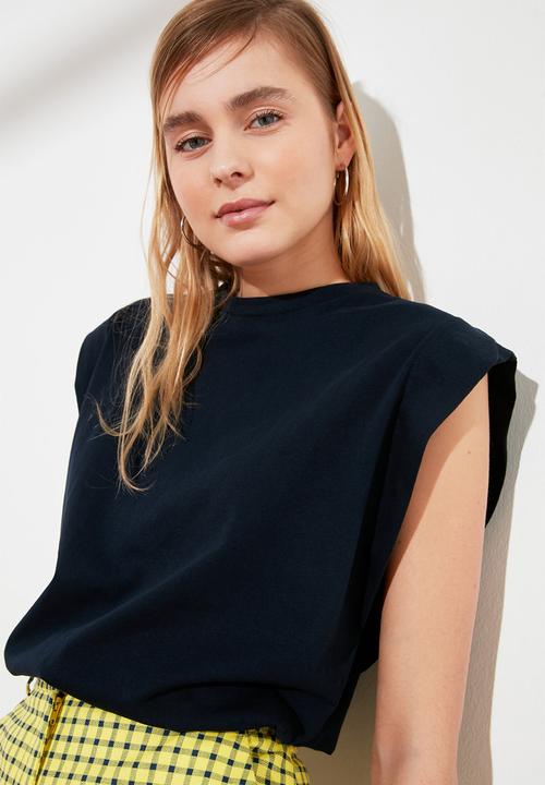 Trendyol - Sleeveless basic knitted T-shirt - navy