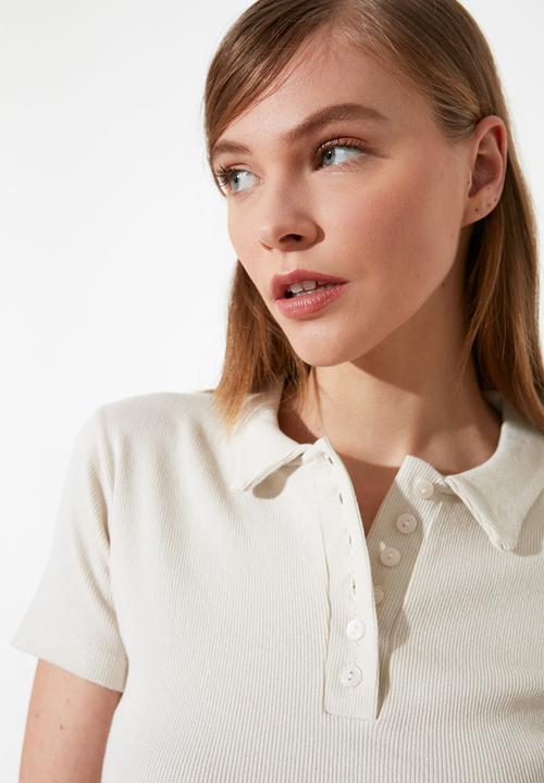 Trendyol - Button detailed corded knit blouse - beige