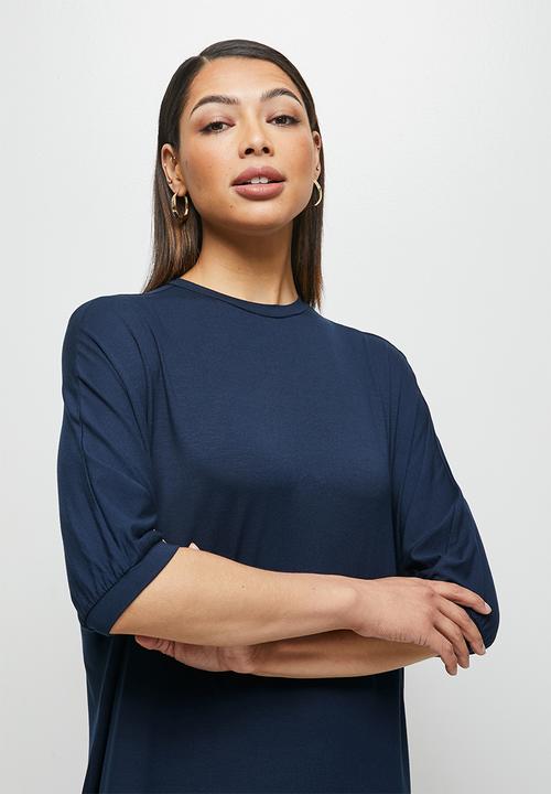 edit - Conscious elbow sleeve swing midi - navy