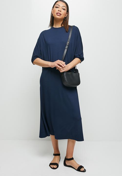 edit - Conscious elbow sleeve swing midi - navy