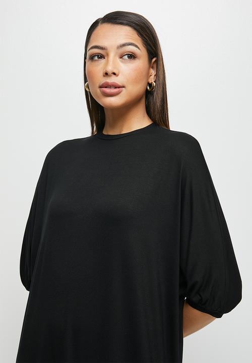 edit - Conscious elbow sleeve swing midi - black