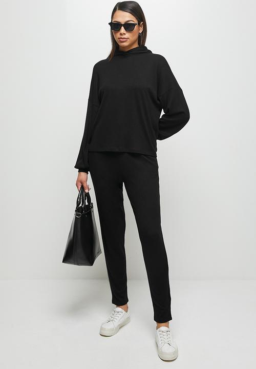 edit - Long sleeve oversized hooded top - black