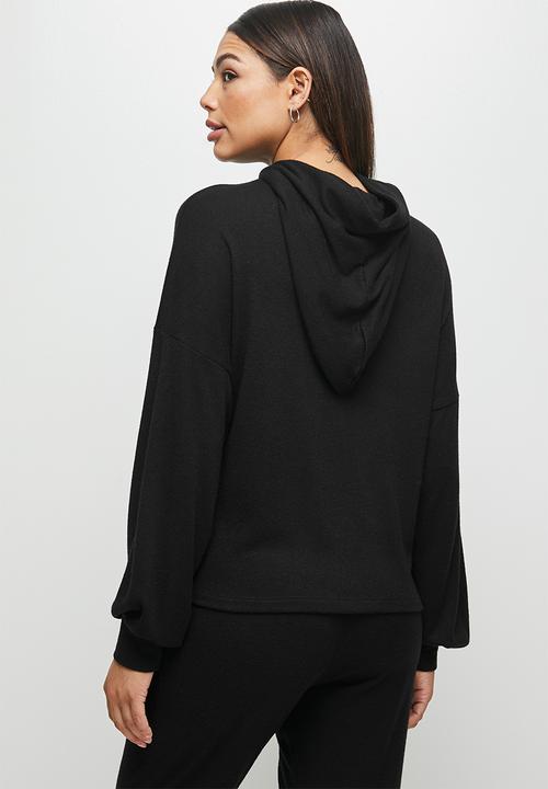 edit - Long sleeve oversized hooded top - black