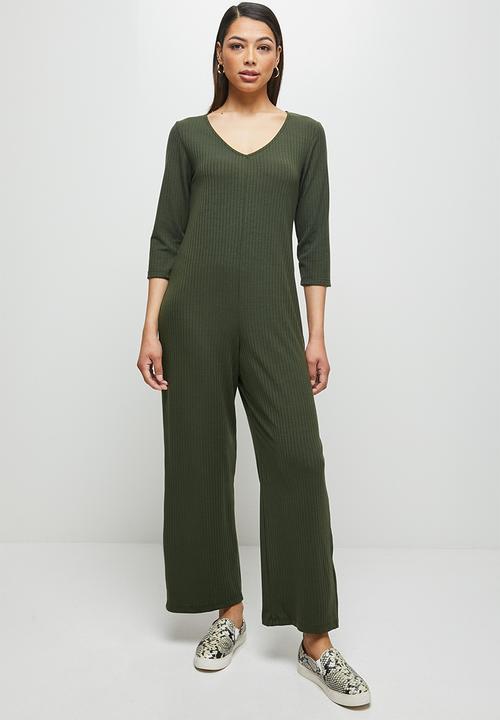 edit - Loose fit ribbed jumpsuit - khaki