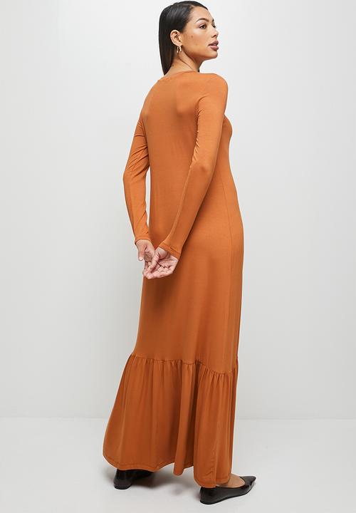 edit - Conscious ballet sleeve scoop neck slit midi - terracotta