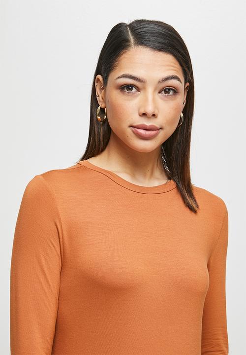 edit - Conscious ballet sleeve scoop neck slit midi - terracotta