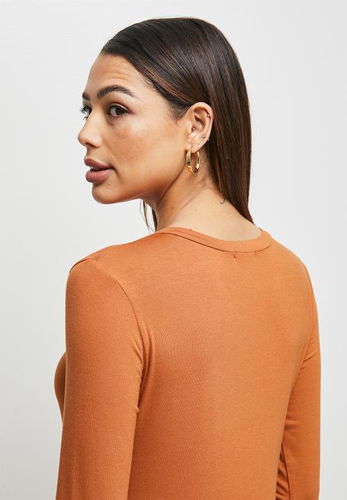 edit - Conscious ballet sleeve scoop neck slit midi - terracotta
