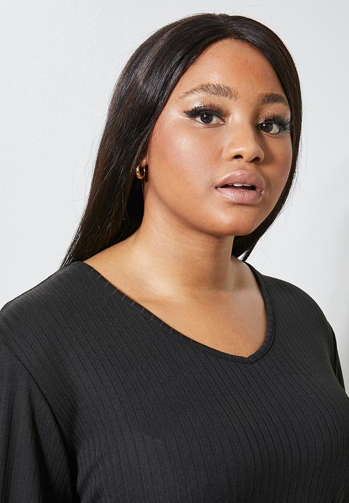 Superbalist - Rib v-neck balloon sleeve tee - black