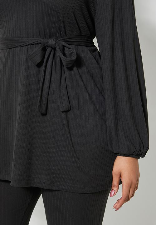 Superbalist - Rib v-neck balloon sleeve tee - black