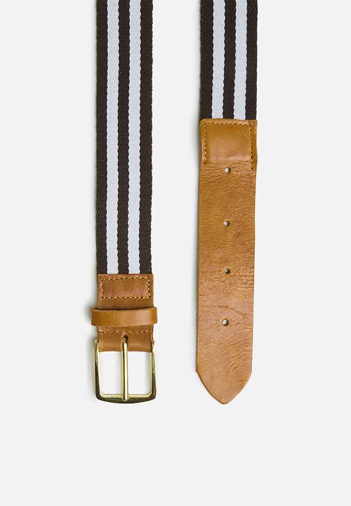 Superbalist - Maine leather & canvas belt - brown & white
