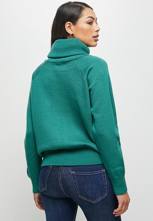 edit - Cabled raglan slouchy jumper - sea green