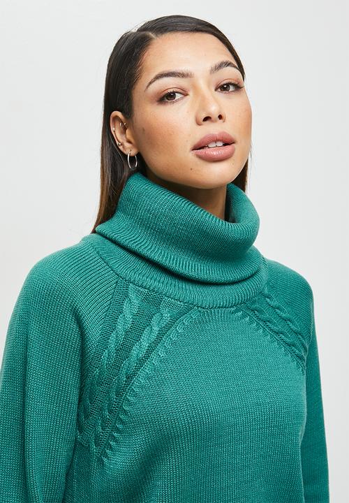 edit - Cabled raglan slouchy jumper - sea green
