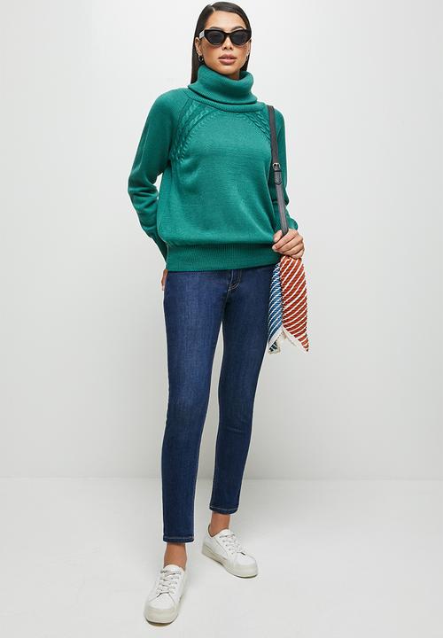 edit - Cabled raglan slouchy jumper - sea green