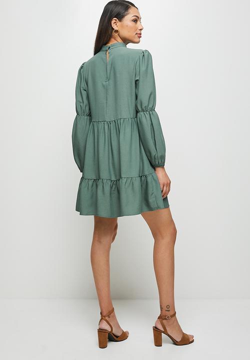 MILLA - Tiered turtle mini dress - sage 