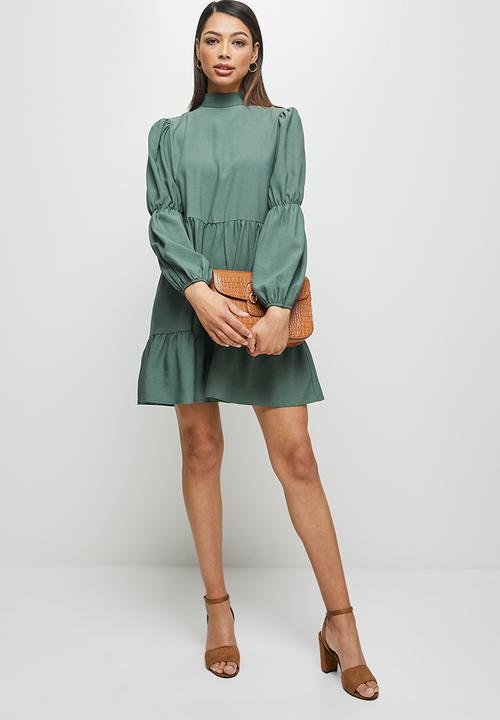 MILLA - Tiered turtle mini dress - sage 
