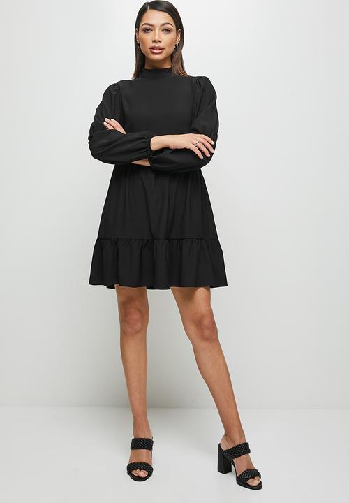 MILLA - Tiered turtle mini dress - black 