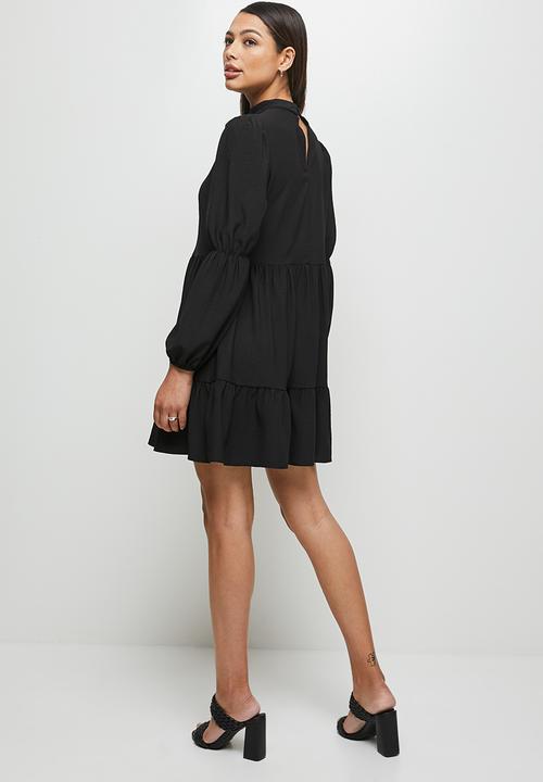 MILLA - Tiered turtle mini dress - black 