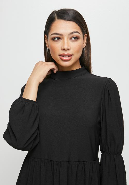 MILLA - Tiered turtle mini dress - black 