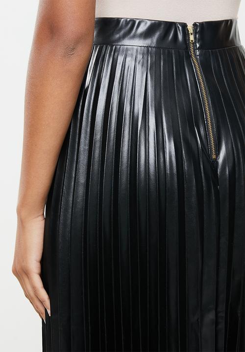 VELVET - Pu sunray pleated a-line midi skirt - black