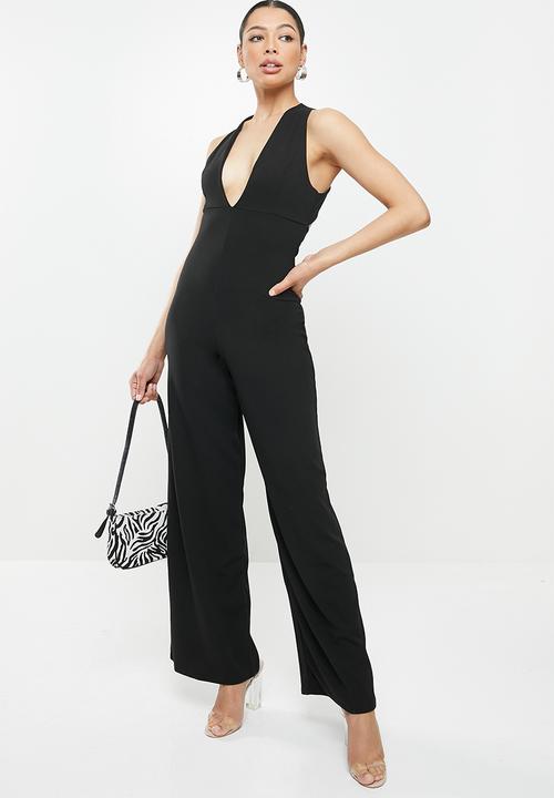 Missguided - X back wide leg scuba crepe jumpsuit - black