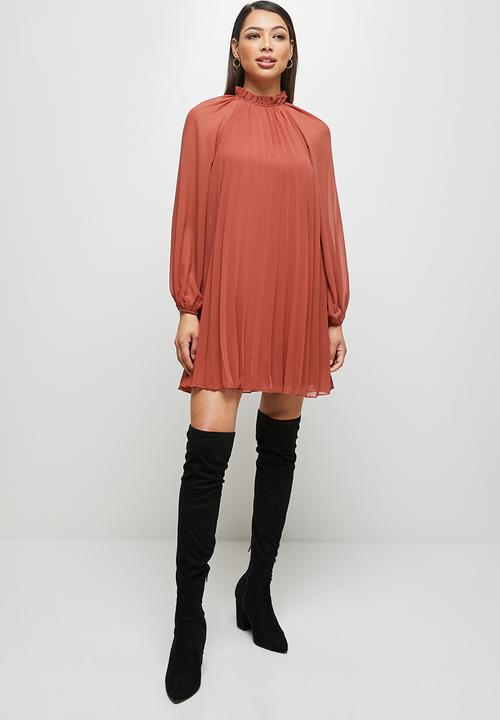 MILLA - Chiffon pleated trapeze mini dress - burnt orange