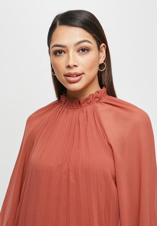 MILLA - Chiffon pleated trapeze mini dress - burnt orange