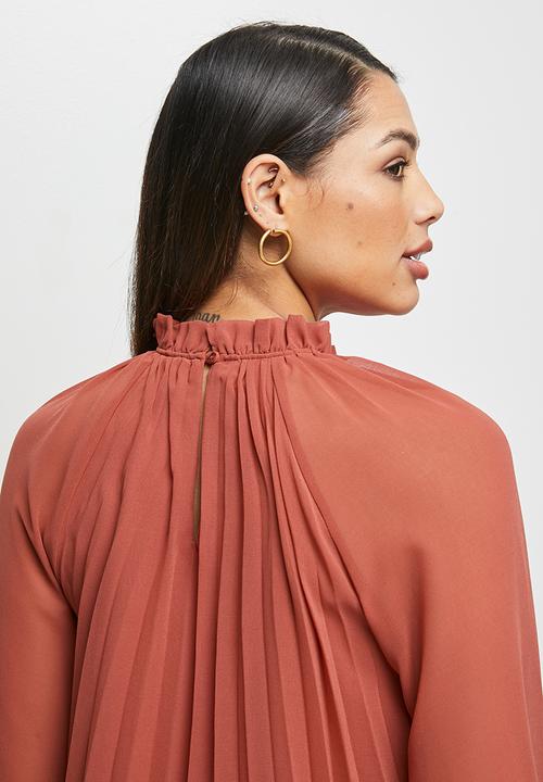 MILLA - Chiffon pleated trapeze mini dress - burnt orange