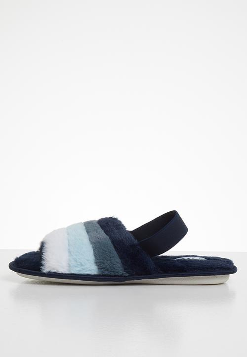 Jada - Rainbow fluffy slipper - navy & blue 