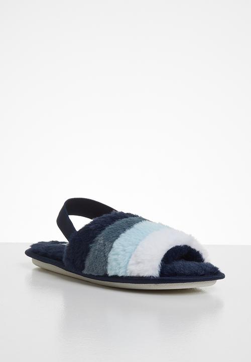 Jada - Rainbow fluffy slipper - navy & blue 