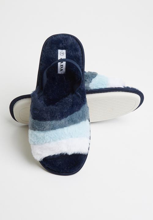 Jada - Rainbow fluffy slipper - navy & blue 