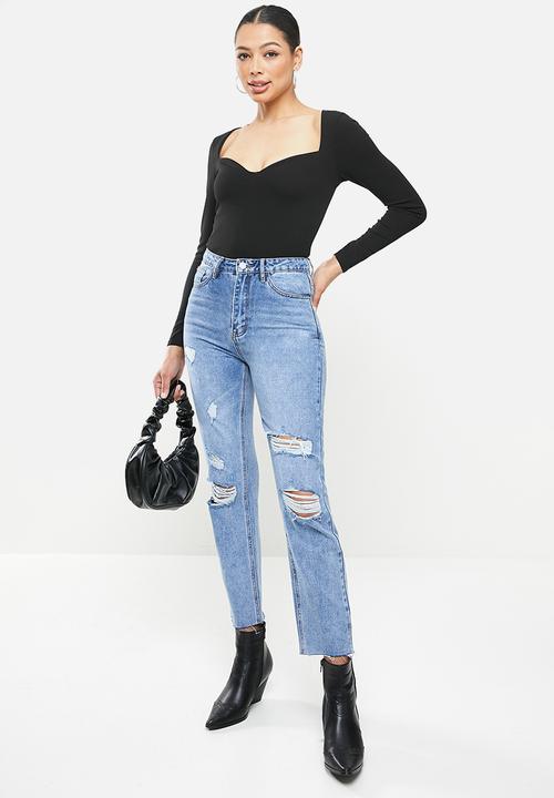 Missguided - Crepe sweetheart neck longsleeve bodysuit - black