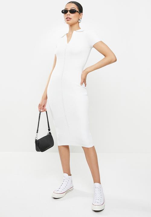 Missguided - Ribbed collar midi dress - cream