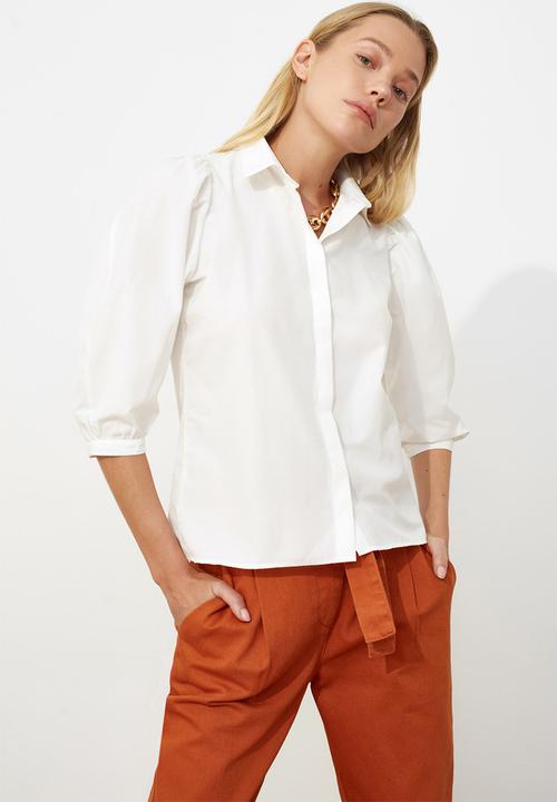 Trendyol - Shoulder gathered shirt - white