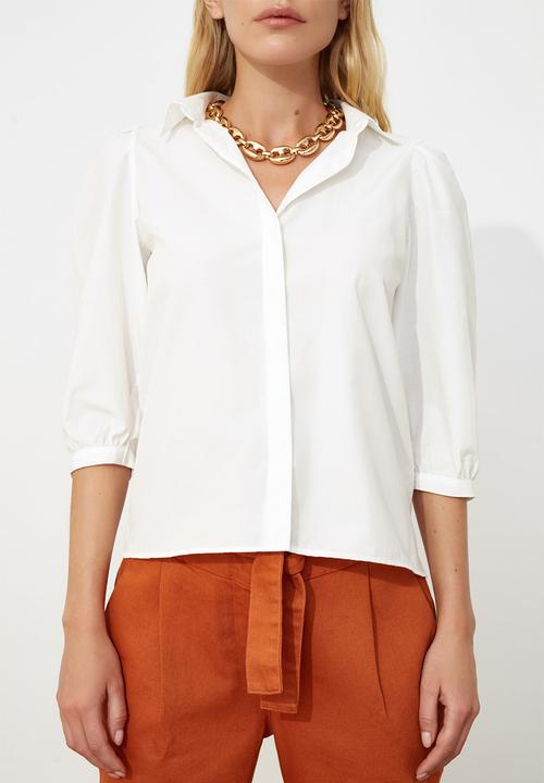 Trendyol - Shoulder gathered shirt - white