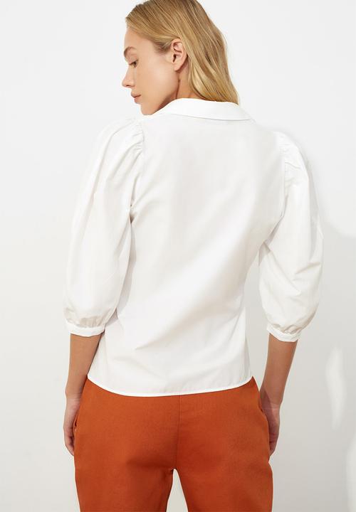 Trendyol - Shoulder gathered shirt - white