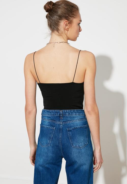 Trendyol - Cowl collar snap fastener knitted body - black