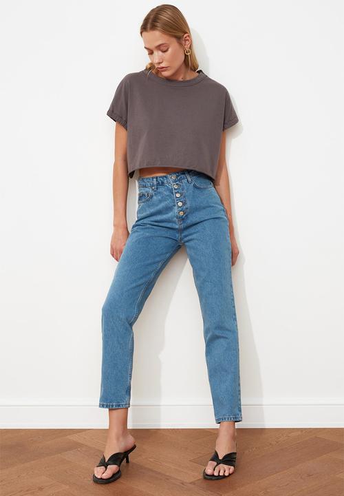 Trendyol - Front buttoned high waist mom jeans - blue