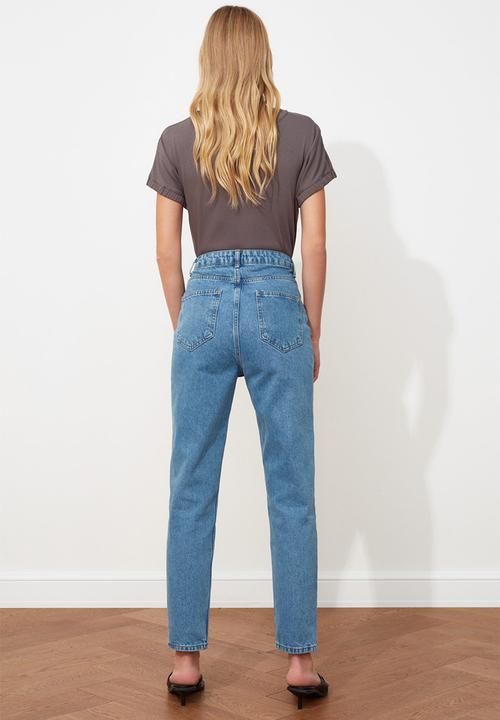 Trendyol - Front buttoned high waist mom jeans - blue